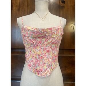 American Threads Summer Corset Top Floral Cowl Neck Small with Straps